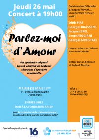 Parlez-moi d'amour - concert chanson française. Le jeudi 26 mai 2016 à Paris16. Paris.  19H00
